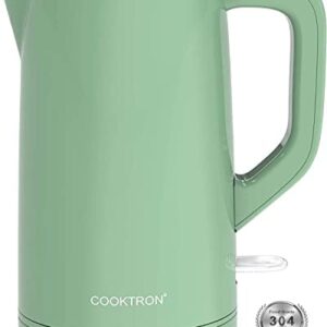 COOKTRON 1.7L Electric Kettle Quiet Water Heater Kettle Double Wall Electric Kettles for Boiling Water Stainless Steel BPA-Free Hot Water Boiler Cool Touch Tea Pot, 1500w Fast Boiling, Green