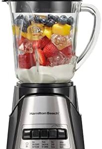 Hamilton Beach Power Elite Wave Action Blender-for Shakes and Smoothies, Puree, Crush Ice, 40 Oz Glass Jar, 12 Functions, Stainless Steel Ice Sabre-Blades, Black (58148A)