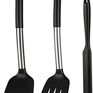 3 Pack Silicone Spatulas, Solid & Slotted Turner Spatula Set for Nonstick Cookware, High Heat Resistant BPA Free Rubber Kitchen Cooking Utensils, Idea for cooking Fish, eggs, steak, Baking – Black