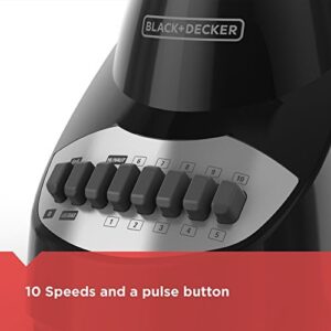 BLACK+DECKER Countertop Blender with 5-Cup Glass Jar, 10-Speed Settings, Black, BL2010BG, 8.5 x 9.9 x 13.5 inches