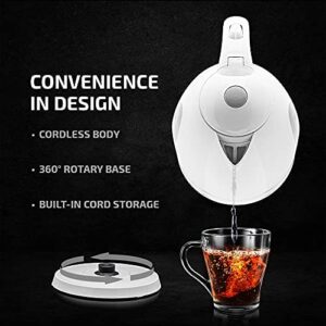 OVENTE Electric Kettle Hot Water Heater 1.7 Liter – BPA Free Fast Boiling Cordless Water Warmer – Auto Shut Off Instant Water Boiler for Coffee & Tea Pot – White KP72W
