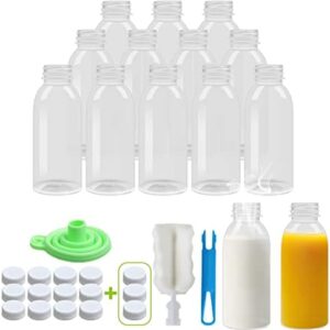 EONJOE 12pack 12oz heat-resistant PP5 plastic bottles containers with caps lids for juice milk water drinks Smoothie juicing mini fridge clear -empty -refillable-reusable-disposable -dishwasher safe