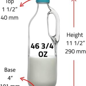 2 Pc 47oz Clear Glass Milk Bottles Glass Pitcher with Handle and Lids – Airtight milk Container for Refrigerator Jug Water Juice Heavy Milk Bottle Liquid Containers for Kitchen