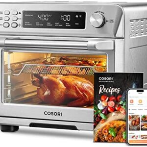 COSORI Toaster Oven Air Fryer Combo, 12-in-1, 26QT Convection Oven Countertop, Stainless Steel with Toast Bake and Broil, Smart, 6 Slice Toast, 12” Pizza, 75 Recipes&Accessories