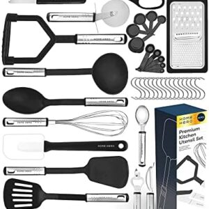 Home Hero 40-pcs Kitchen Utensils Set – Nylon & Stainless Steel Cooking Utensils Set with Spatula – Kitchen Gadgets & Kitchen Tool Gift Set