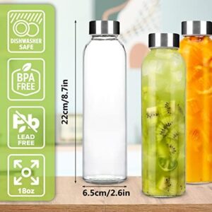 CUCUMI 12pcs 18oz Glass Water Bottles with Stainless Steel Lids, Reusable Glass Juice Bottles Bulk with Funnel, Stickers, Brush and 12pcs Replaceable Caps for Storing Beverages Juice, Kombucha, Kefir