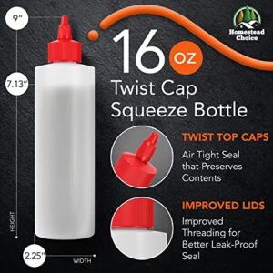 6-pack Plastic Squeeze Condiment Bottles 16-Ounce with Red Twist-Cap Set of 6 16-oz (Perfect for Syrup, Sauce, Ketchup, BBQ, Condiments, Dressing, Arts and Craft, Workshop, Storage, and More)