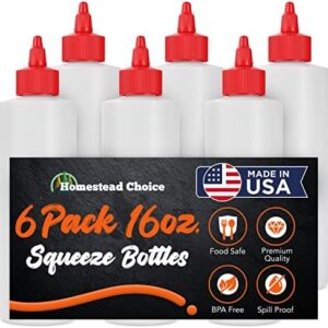 6-pack Plastic Squeeze Condiment Bottles 16-Ounce with Red Twist-Cap Set of 6 16-oz (Perfect for Syrup, Sauce, Ketchup, BBQ, Condiments, Dressing, Arts and Craft, Workshop, Storage, and More)